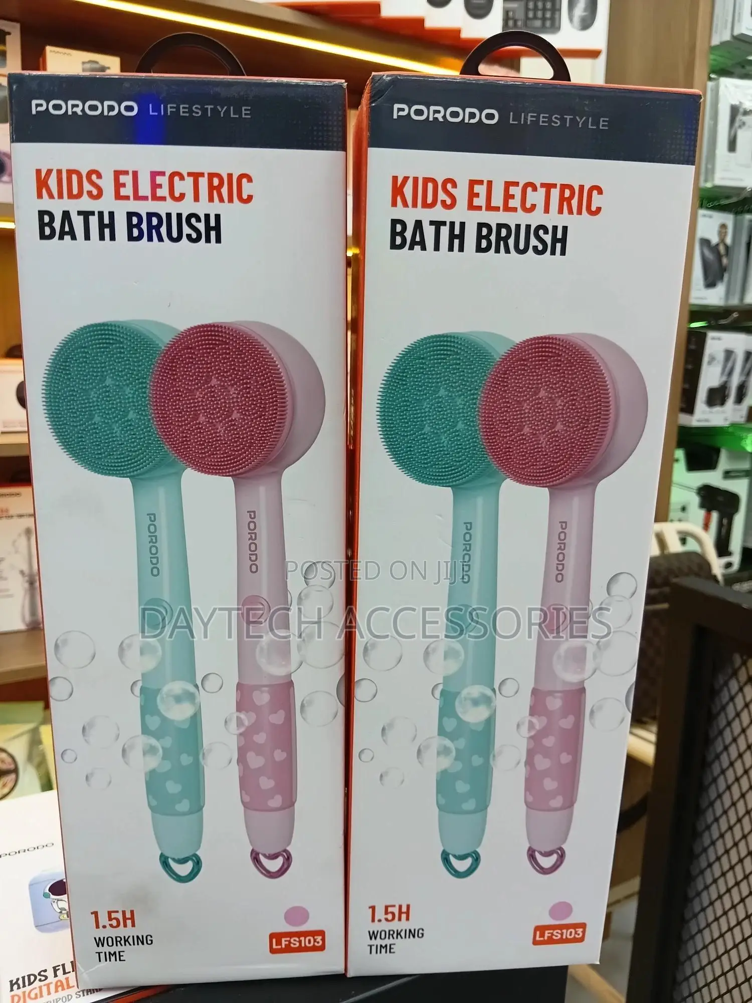 Porodo Lifestyle Kids Electric Bath Brush – 3 Soft Brush Heads 2-speed