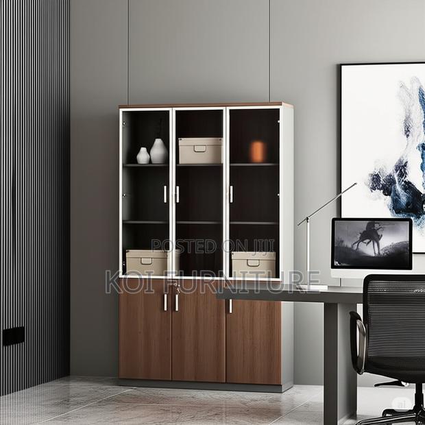 Office Cabinet; Wood Office Storage Cabinet With Clear View Doors