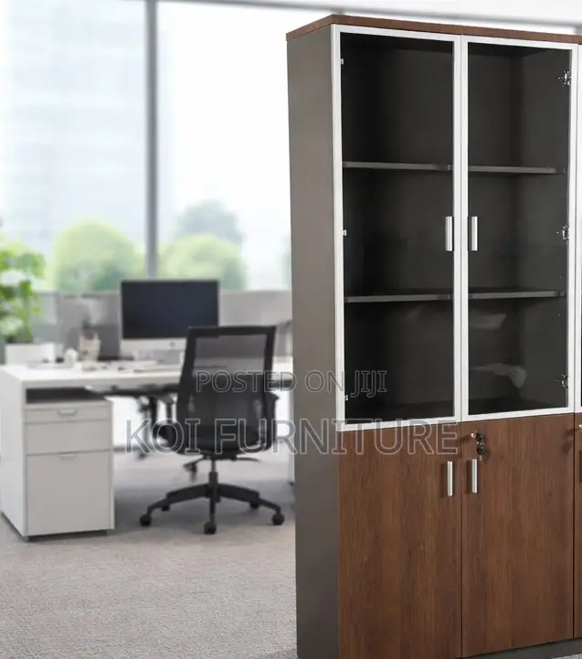Office Cabinet; Wood Office Storage Cabinet With Clear View Doors