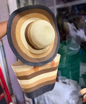 2 in 1 Four Tone Strip Beach Bag With Matching Hat