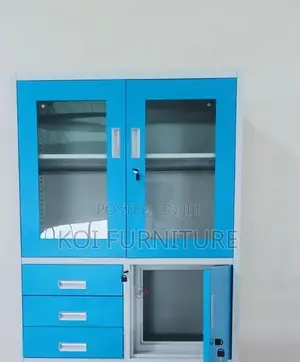 Office Cabinet; Blue Colorful Steel Cabinet With Glass View Doors