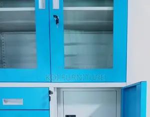 Office Cabinet; Blue Colorful Steel Cabinet With Glass View Doors