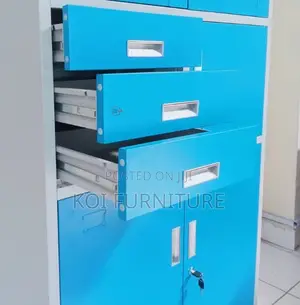 Office Cabinet; Blue Colorful Steel Cabinet With Glass View Doors