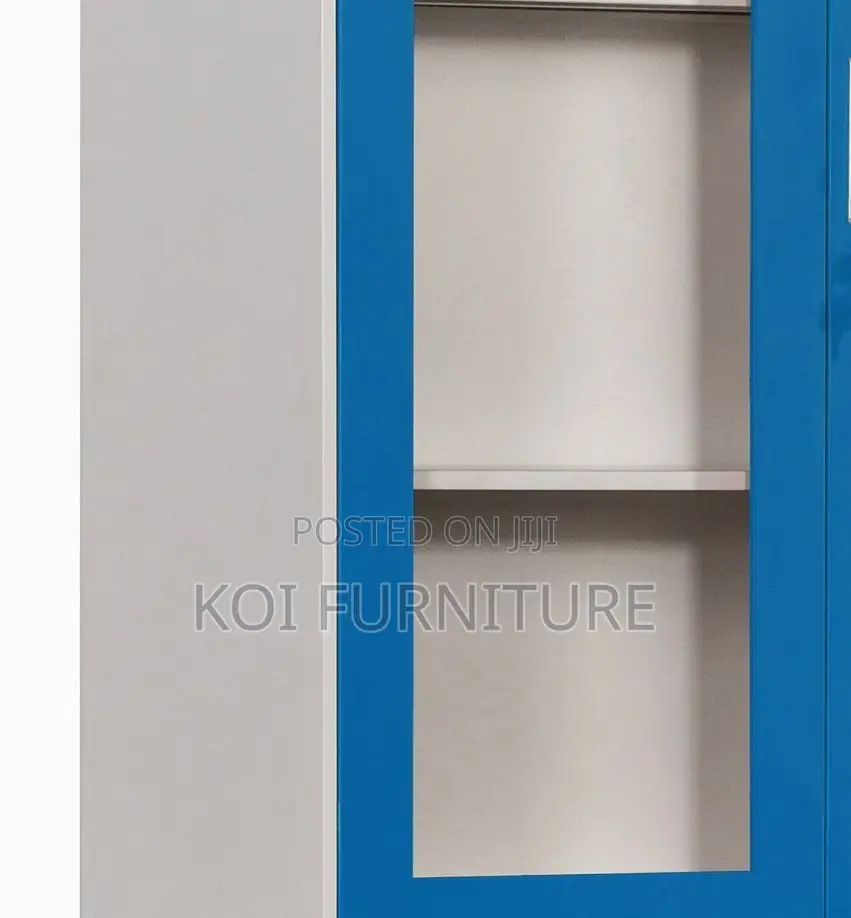Office Cabinet; Blue Colorful Steel Cabinet With Glass View Doors