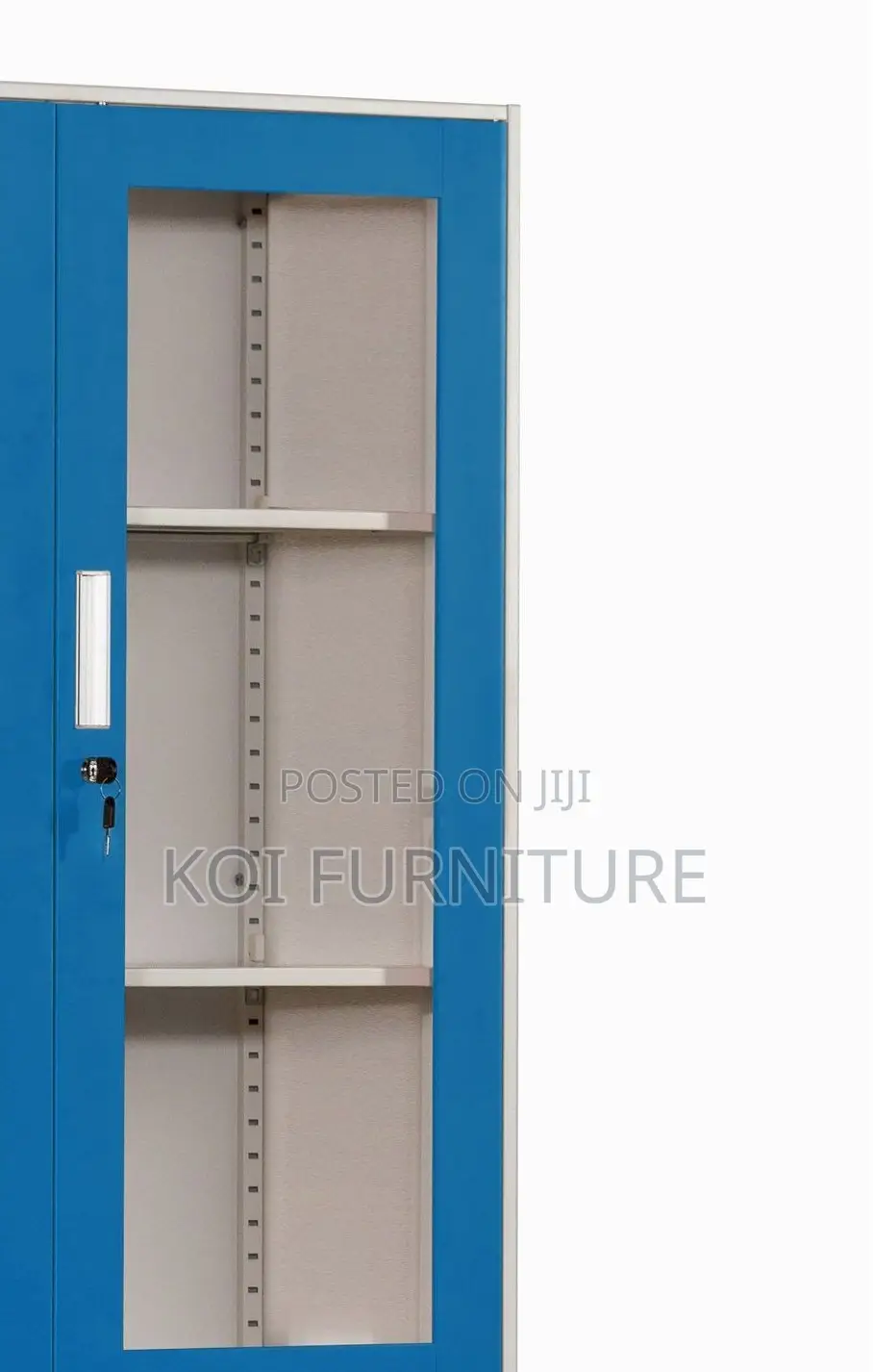 Office Cabinet; Blue Colorful Steel Cabinet With Glass View Doors