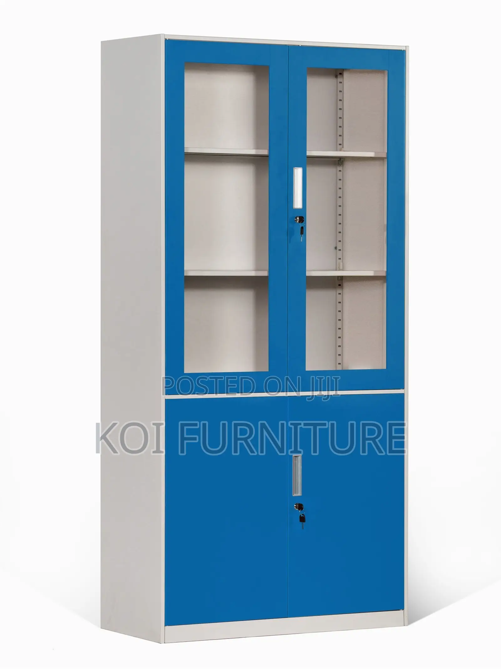 Office Cabinet; Blue Colorful Steel Cabinet With Glass View Doors
