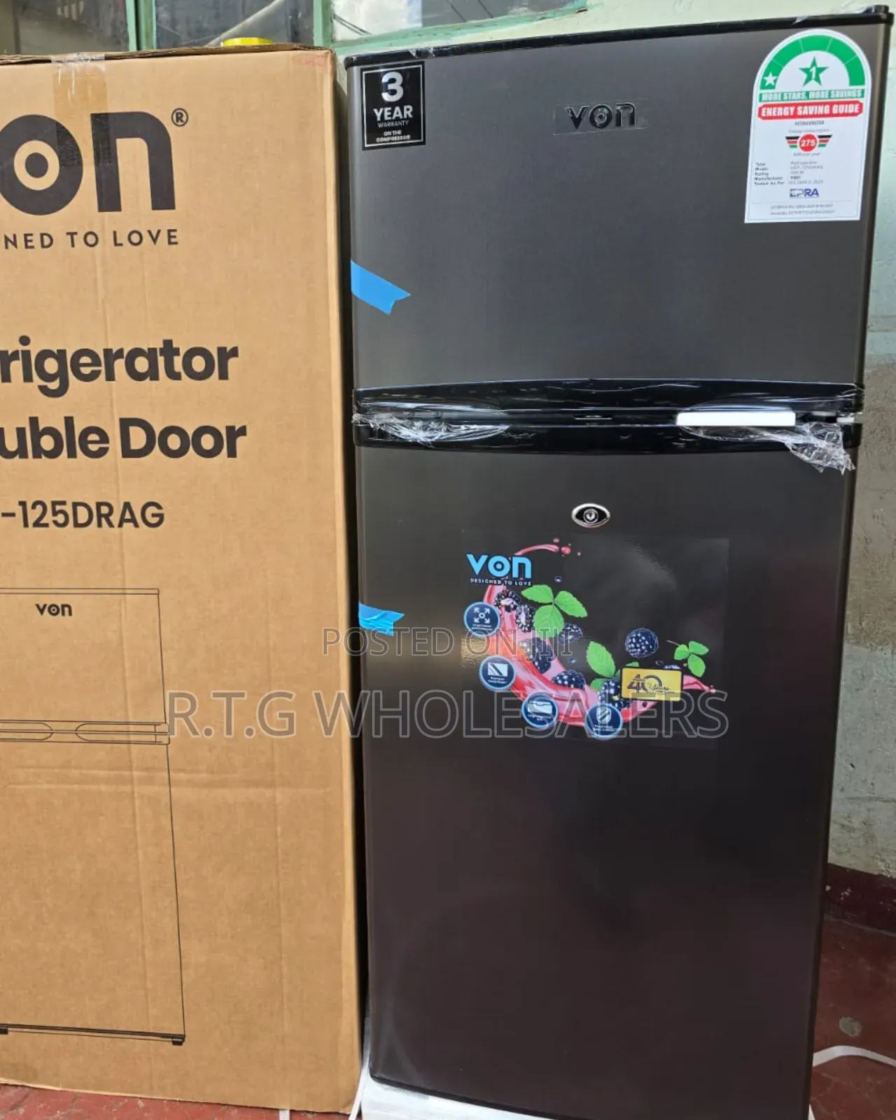 Von 125 Litres Double Door Refrigerator Direct Cool