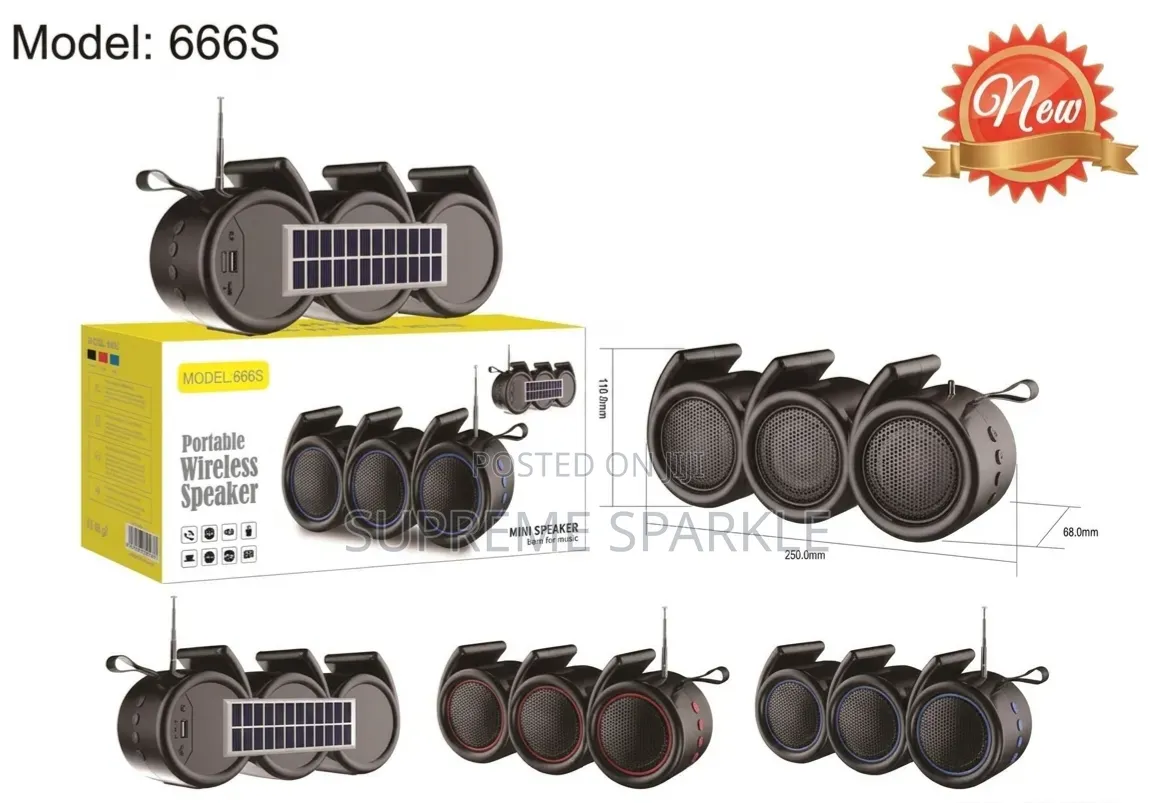 Generic 666s Wireless Speakers. Solar Charged, Fm Radio, and Bluetooth