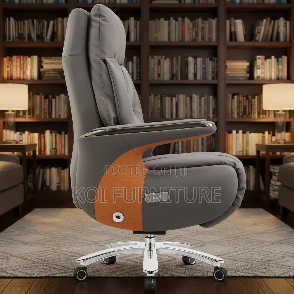 Office Chair; Executive Leather High Backrest Chair With Heavy Cushion