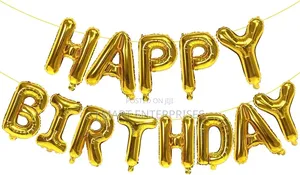Gold Happy Birthday Banner, 16 Inch Mylar Foil Letters Birthday Sign