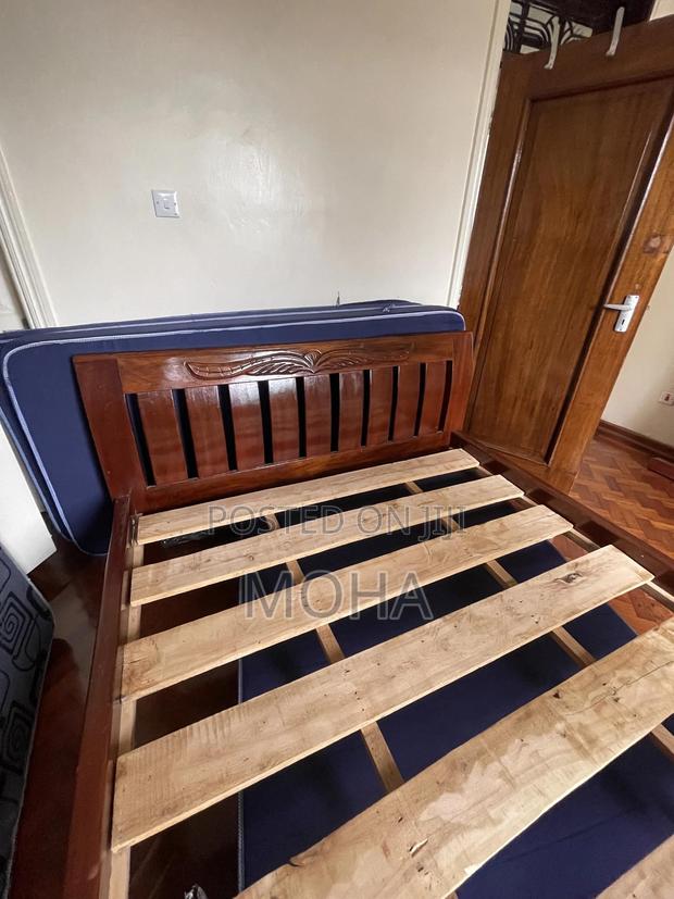 Mahogany Wooden Bed + Mattress (5x6) – Mint Condition!