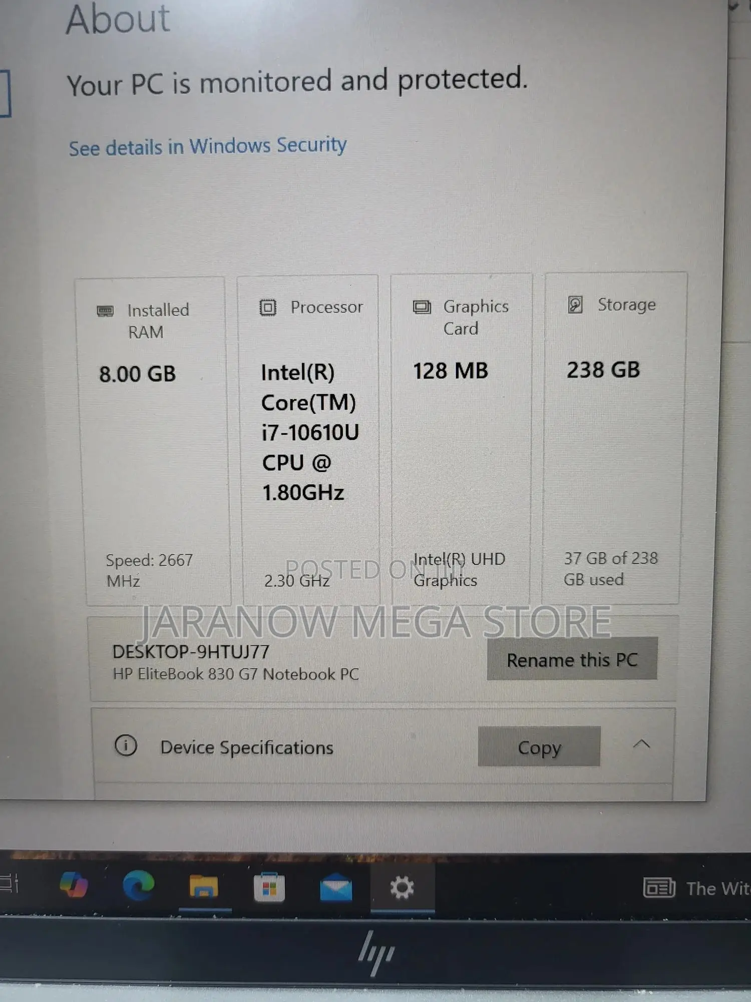 Laptop HP EliteBook 830 G7 8GB Intel Core i7 SSD 256GB
