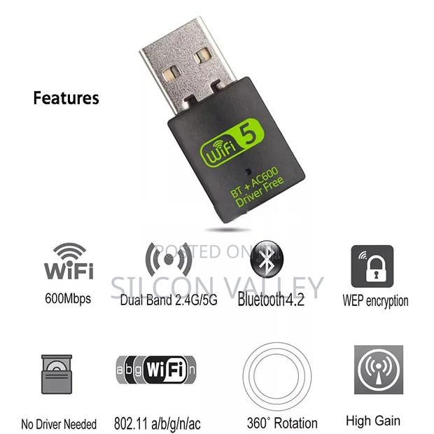 2in1 Usb Wifi +Bluetooth Adapter 600mbps Wireless Wifi Dongle - thumbnail 2