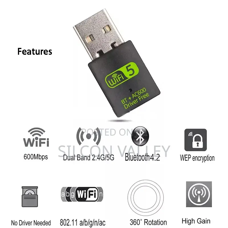 2in1 Usb Wifi +Bluetooth Adapter 600mbps Wireless Wifi Dongle
