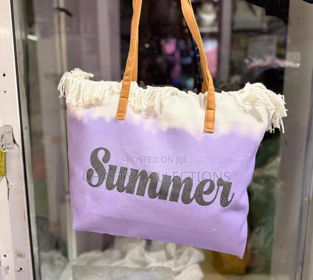 Purple Large Capacity Summer Bag With Zip and Leather Straps - thumbnail 2