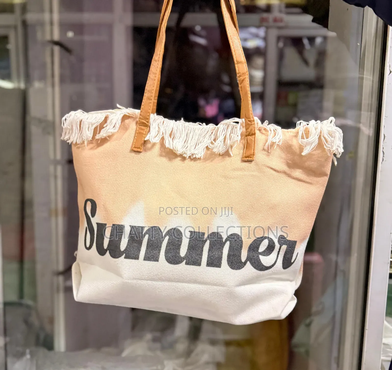 Orange Large Capacity Summer Bag With Zip and Leather Straps