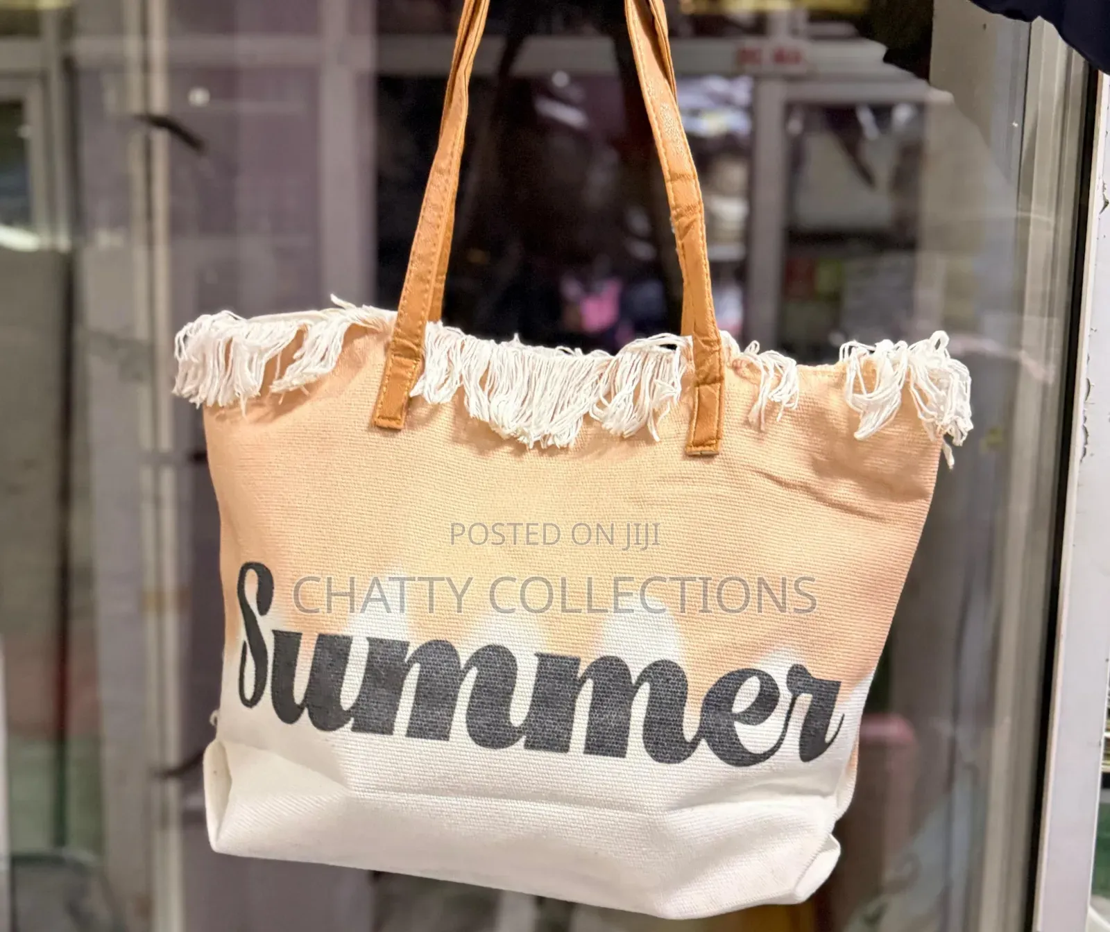 Orange Large Capacity Summer Bag With Zip and Leather Straps