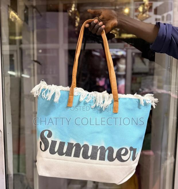 Blue Large Capacity Summer Bag With Zip and Leather Straps - thumbnail 2