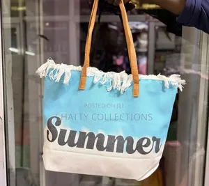 Blue Large Capacity Summer Bag With Zip and Leather Straps