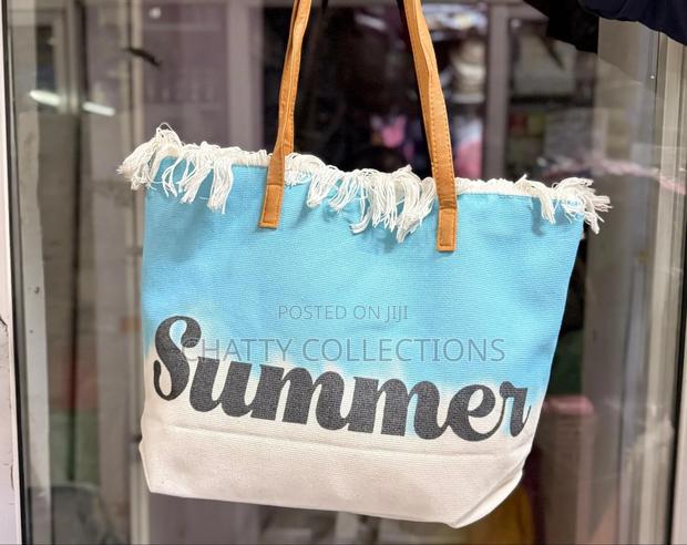 Blue Large Capacity Summer Bag With Zip and Leather Straps - thumbnail 3