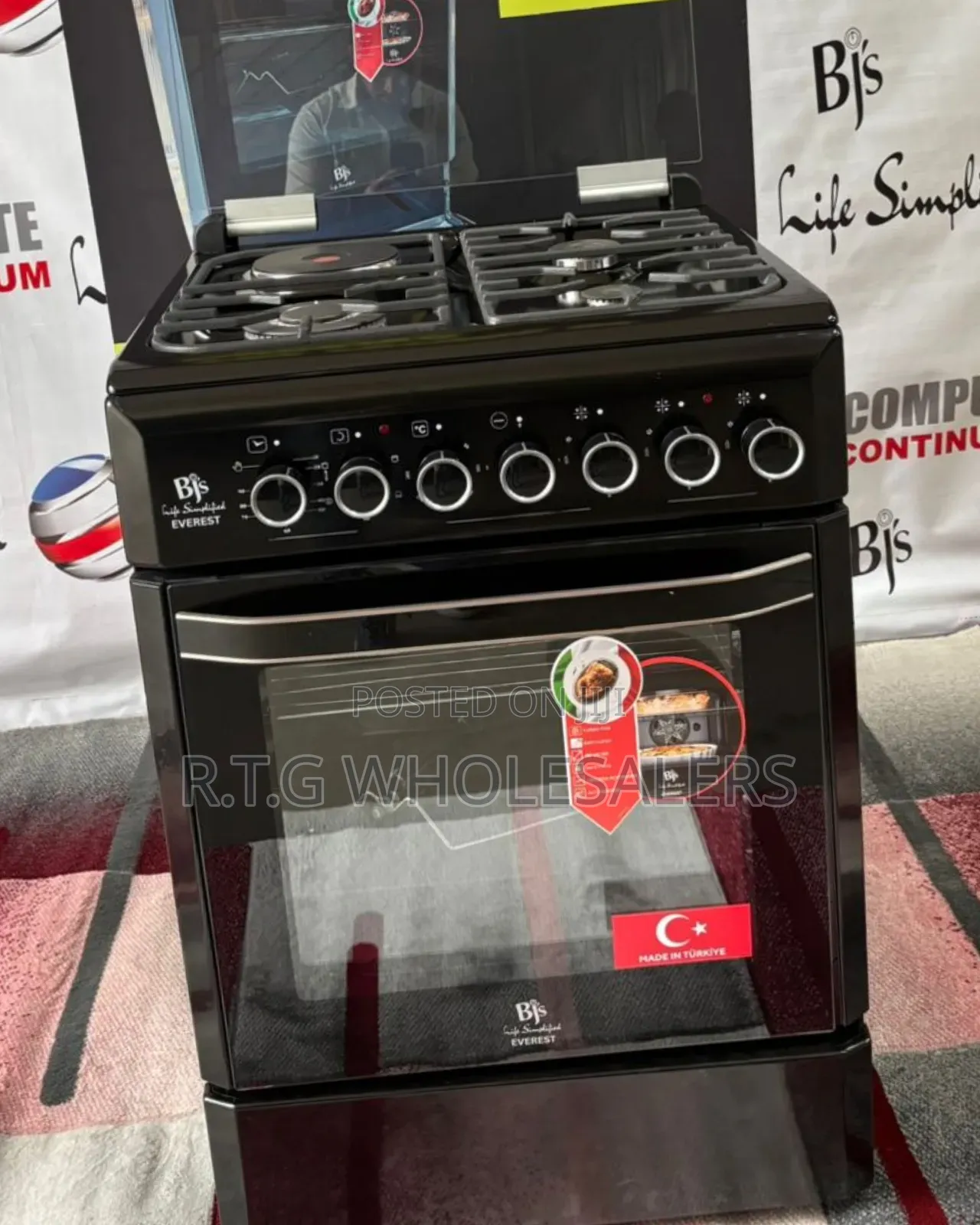 Everest Black 60×60 Gas Cooker With Turbo Fan Oven