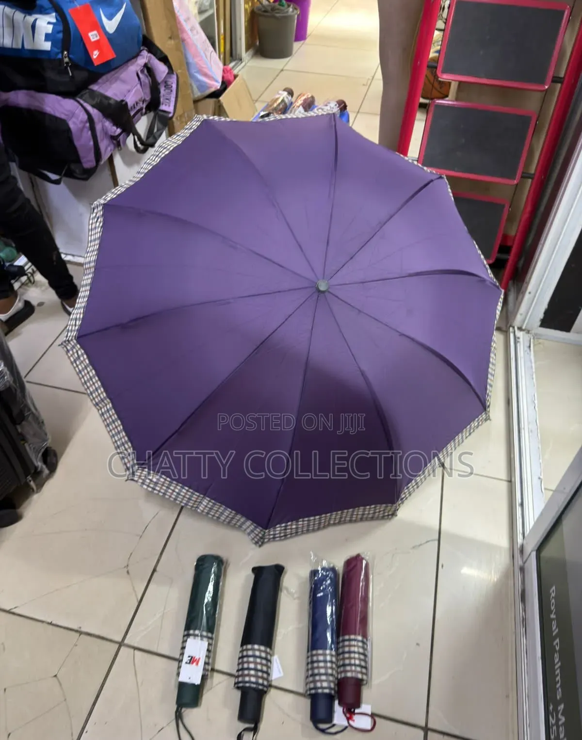 Checked Adult Foldable Large Strong Umbrella With Press Opening