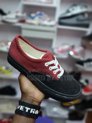 Corduroy Vans in "Black and Maroon Colourway".