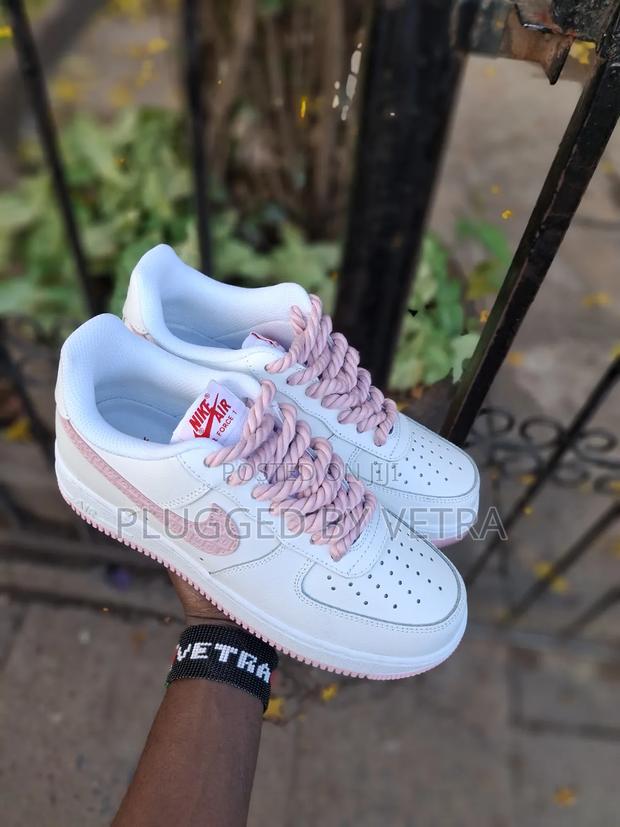 Nike Air Force 1 Love in Pink Rope Laces and Pink Swooshes.