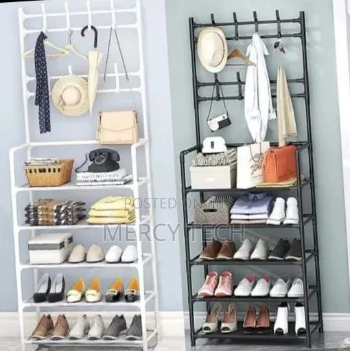 5-tier Entryway Organizer – Shoe Rack With Coat Hanger