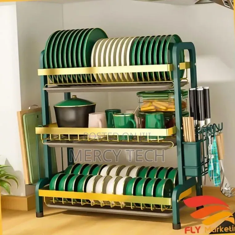 3-tier Luxury Dish Drying Rack –Green Gold Finish