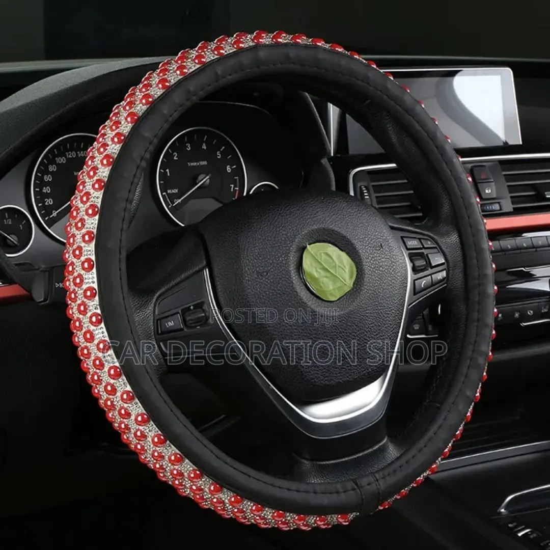 Red Headed Rhinestone Embellished Steering Wheel Cover Add Style Grip