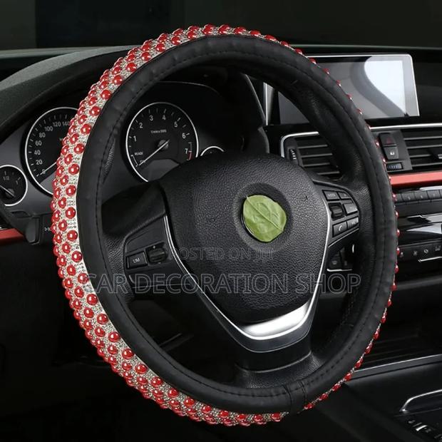 Red Headed Rhinestone Embellished Steering Wheel Cover Add Style Grip