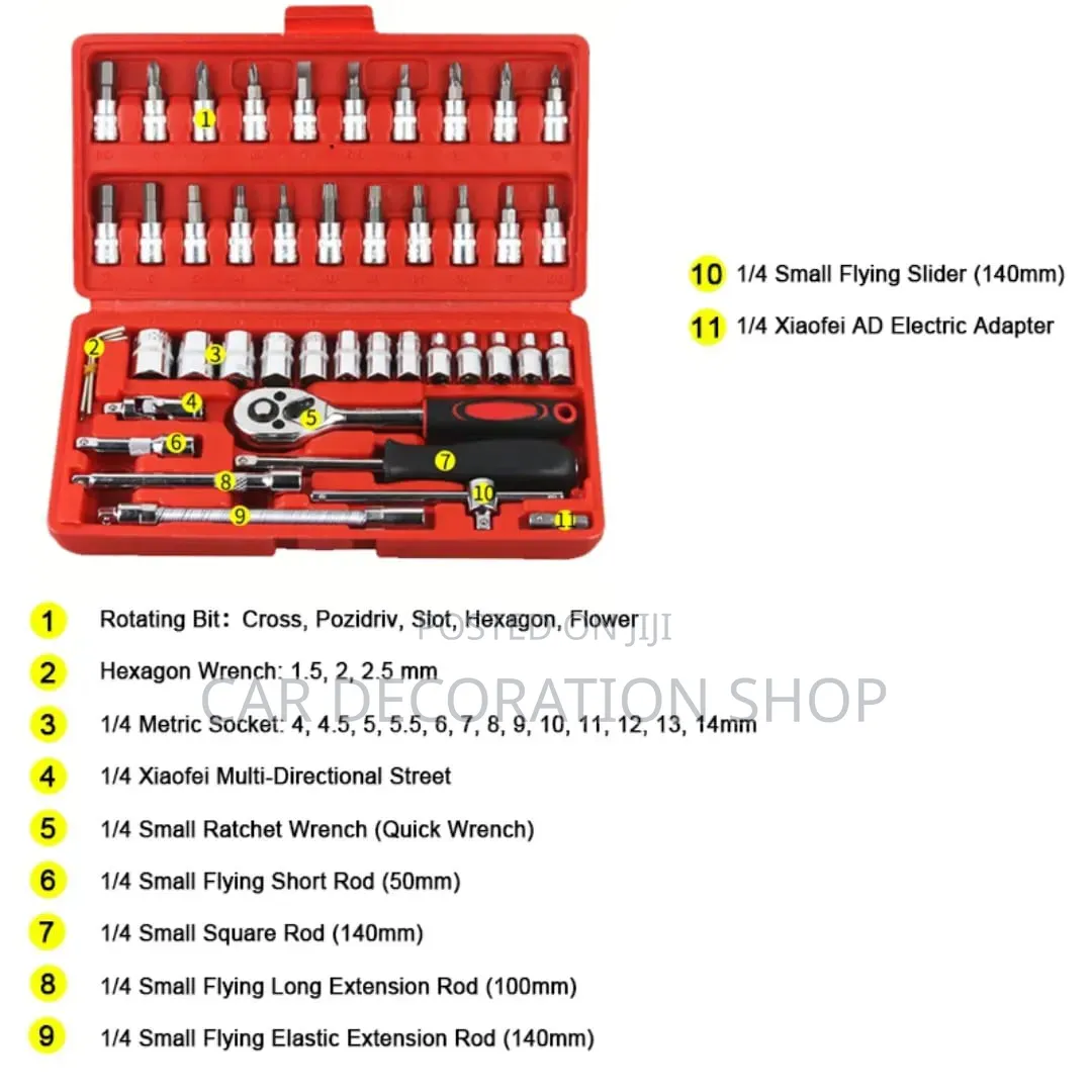 46pc Set With 21 Sockets,13metric,Wrenches Handle,Extension,Hex Keys