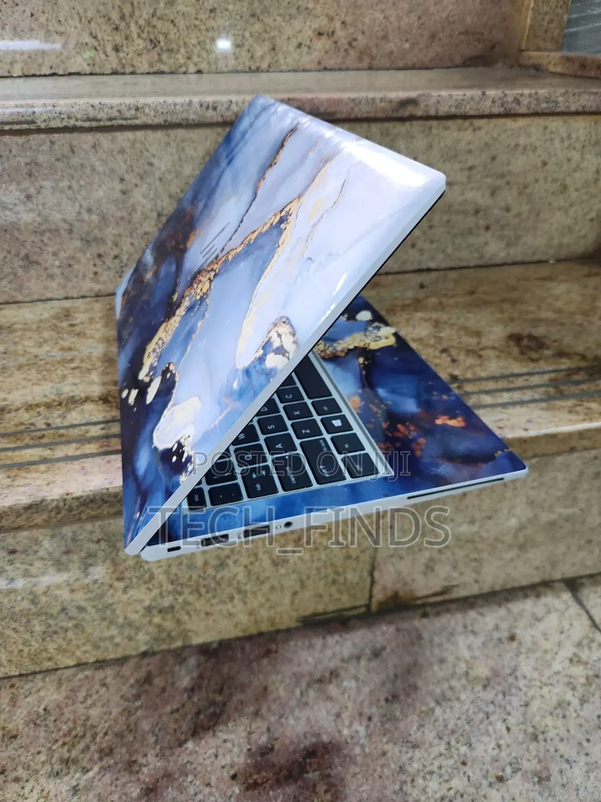 Blue and Gold Marble Patterned Vinyl Laptop Skin