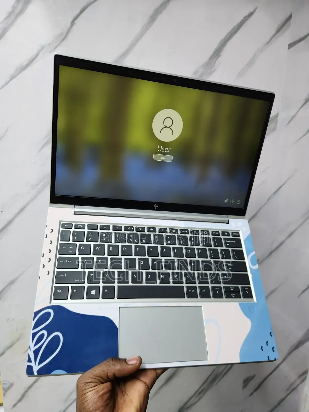 Blue and White Abstract Floral Pattern Laptop Skin