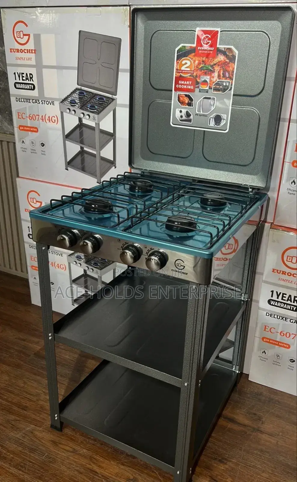 Eurochef 4 Burner - Standing Deluxe Gas Cooker Stove With Shelves