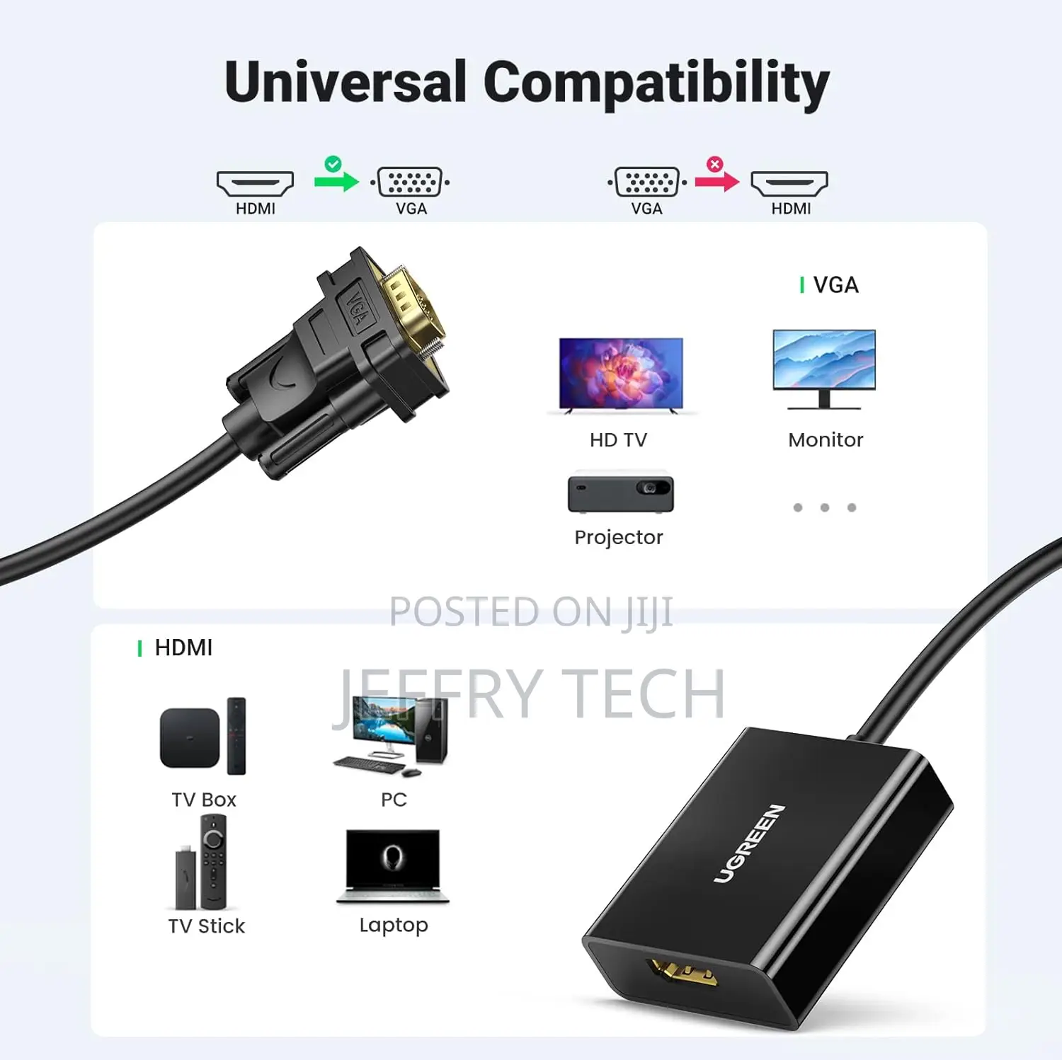 Ugreen Hdmi to Vga, Hdmi to Vga Adapter Connector(Female to Male) With