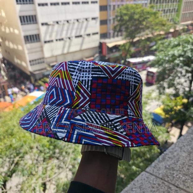 African Print Blue Patterned Bucket Hat - main view
