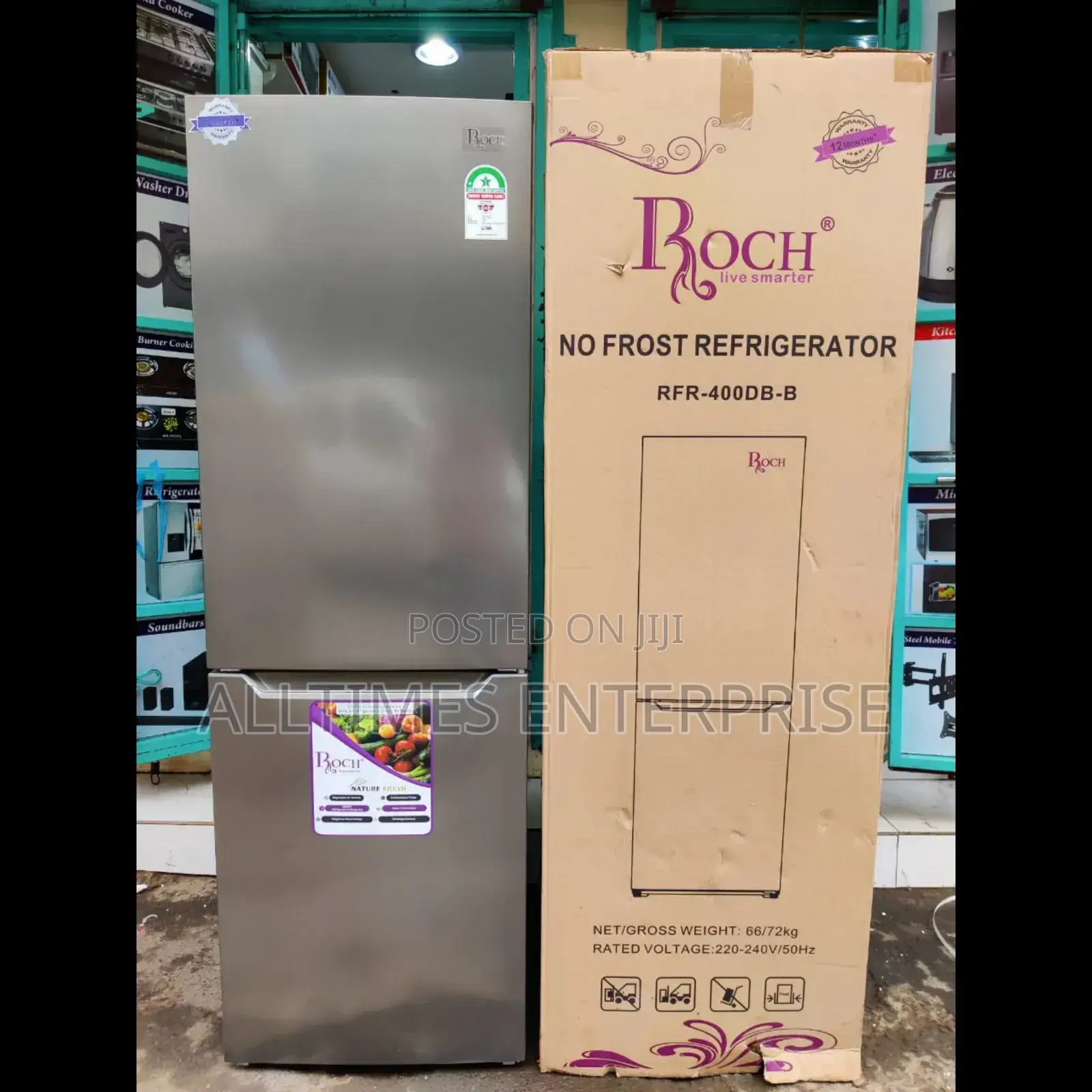 Roch Fridge 330l Double Door Fridge No Frost Bottom Freezer