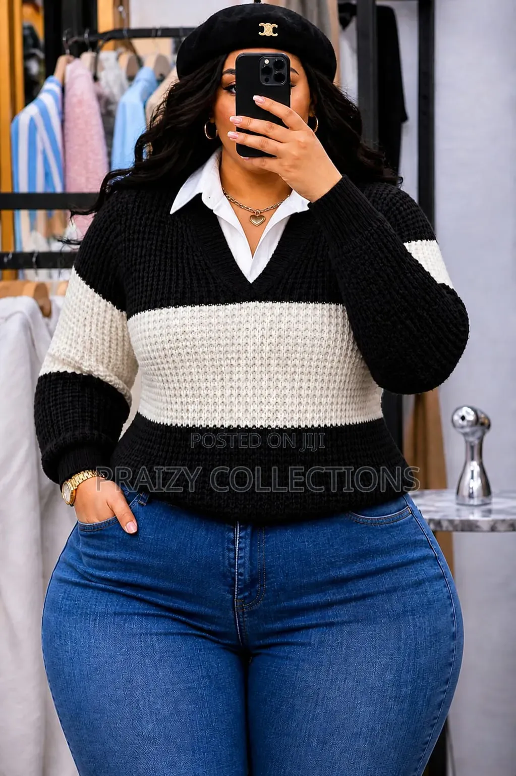 Blocked Sweater With White Collar
