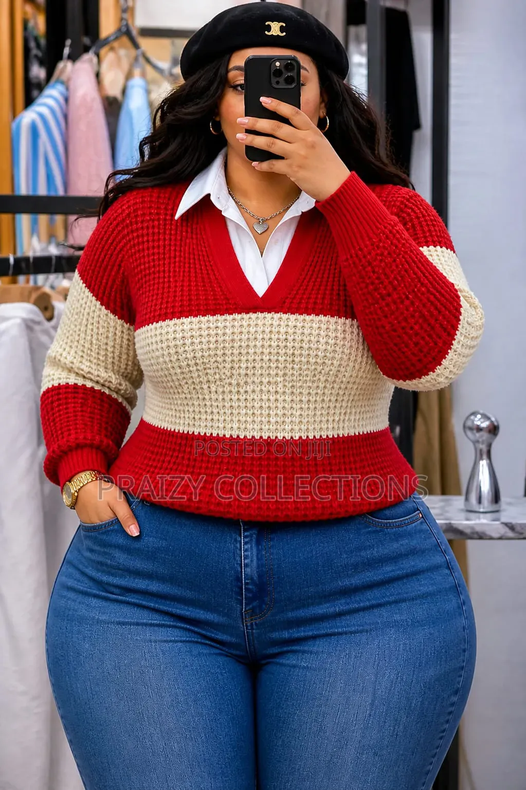Blocked Sweater With White Collar