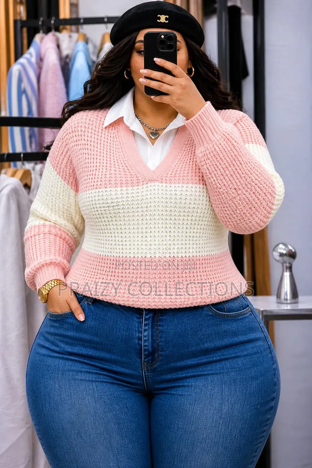 Blocked Sweater With White Collar