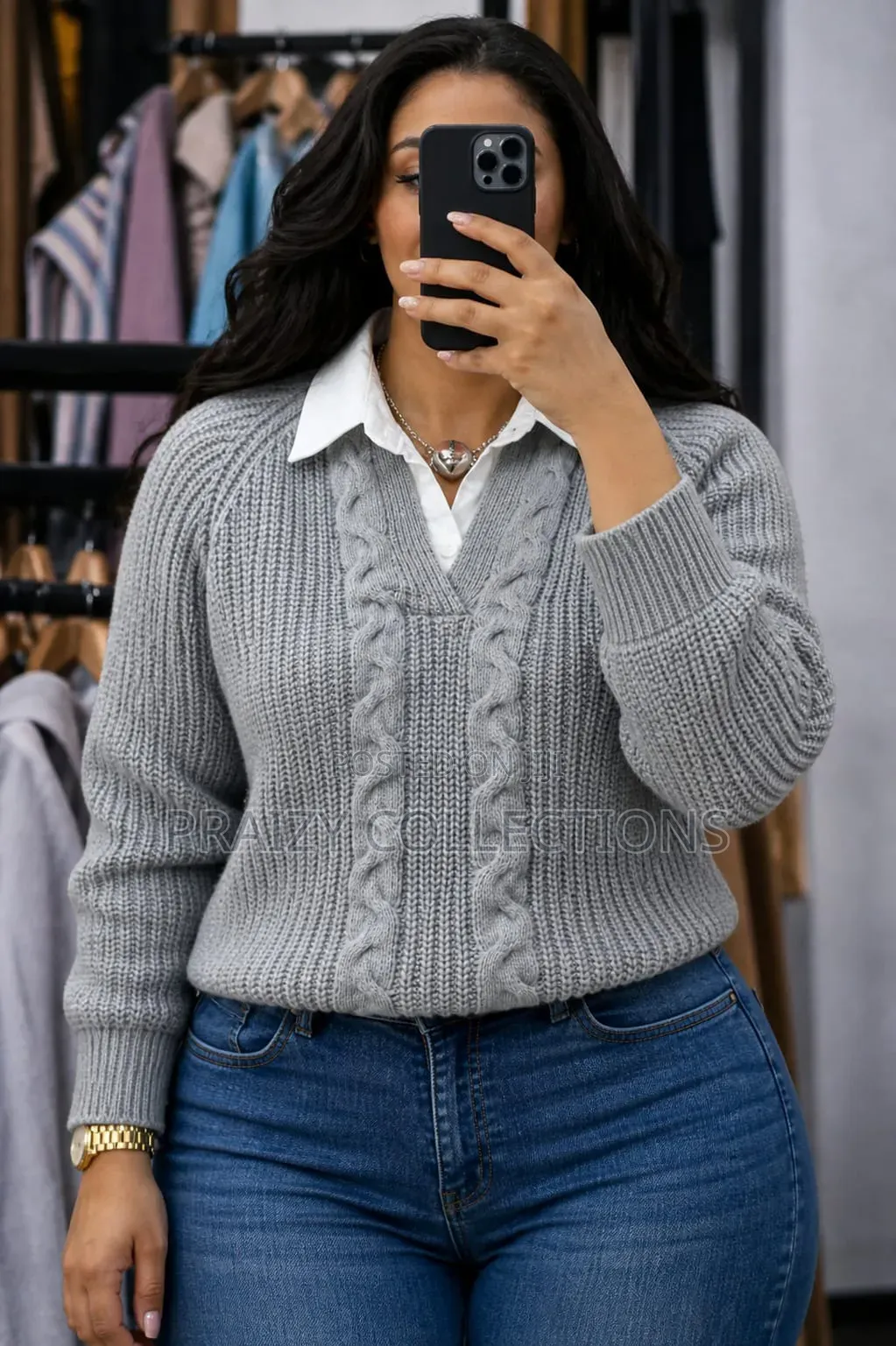 Plain Free Size Sweater +White Collar