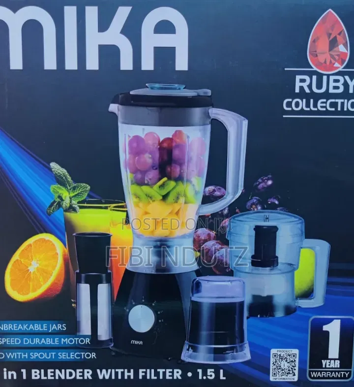 Mika 3in1 Blender, With Grinder, Chopper Ss Filter, 400w, Black