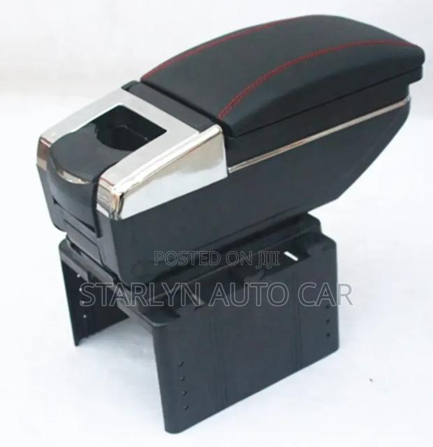 Universal Car Armrest – Sleek Black With Sporty Red Stripe - main view