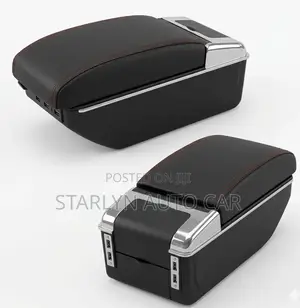 Universal Car Armrest – Sleek Black With Sporty Red Stripe