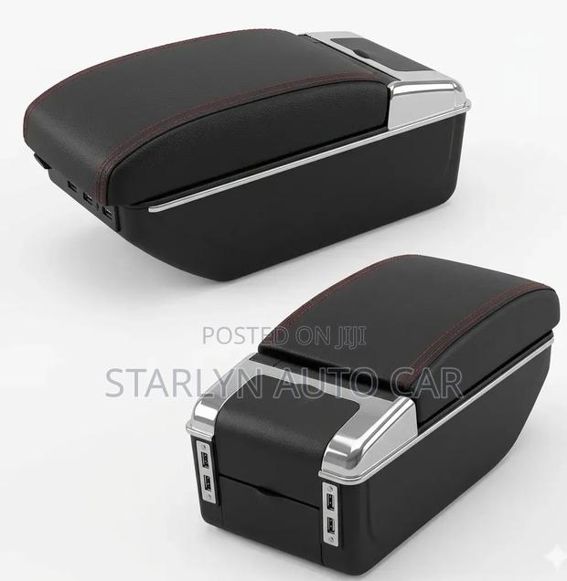 Universal Car Armrest – Sleek Black With Sporty Red Stripe - thumbnail 2