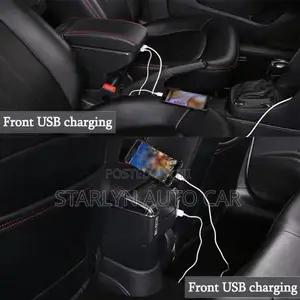 Universal Car Armrest – Sleek Black With Sporty Red Stripe