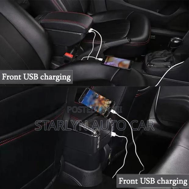 Universal Car Armrest – Sleek Black With Sporty Red Stripe - thumbnail 3