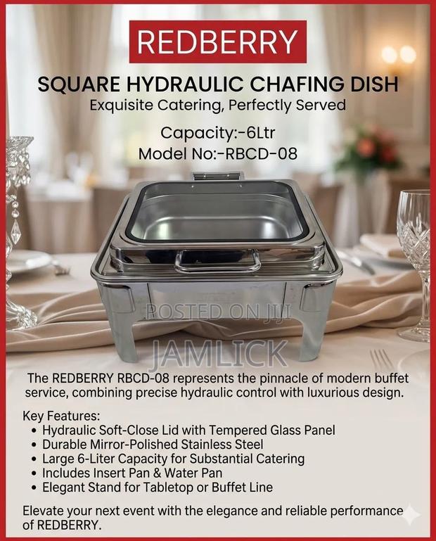 Square Hydraulic 6l Chaffing Dish With Deep Insert - Red - thumbnail 2